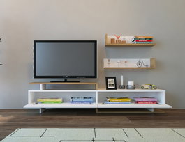Hanah Home Ayaz Mueble de TV Blanco y Teca con Estantería de Pared